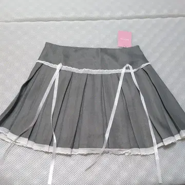 Melty Fondue 미니 스커트 그레이 레이스 리본 멜티 폰듀