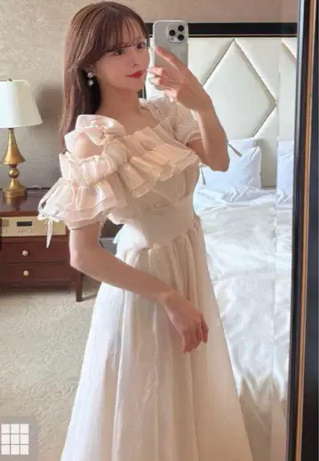프릴 오프숄더 코르셋 원피스[mb1584]