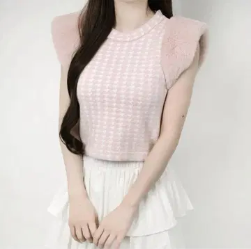 루미뇽 Houndstooth fur knit top 핑크