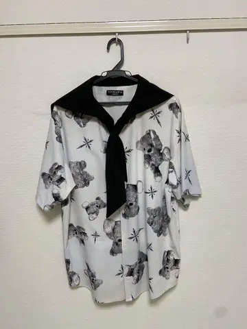 TRAVAS TOKYO 곰 무늬 세일러 카라 반팔 셔츠 프리 사이즈