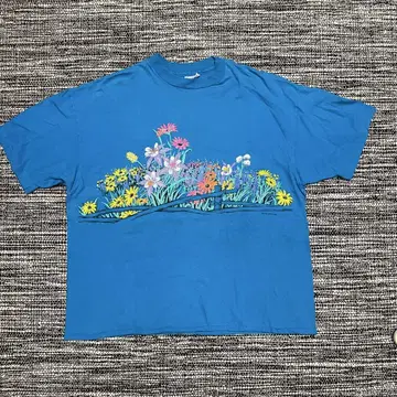 Hanes 90s 싱글 스티치 플라워 T셔츠 발포 프린트