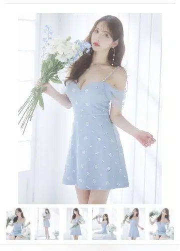 JEWELS 스카이블루 도트 무늬 오프숄더 드레스 S 사이즈