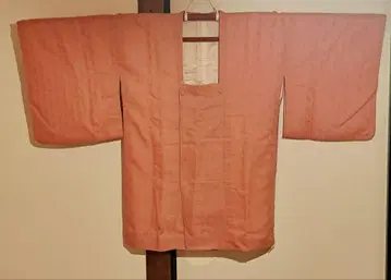 기모노 도효 코트 핑크 순수 실크 지문 화이트