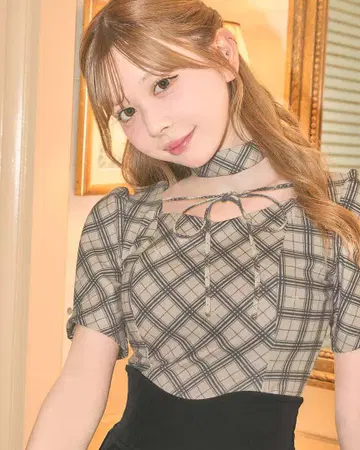 미셸 마카롱 초커 set 체크 리본 상의