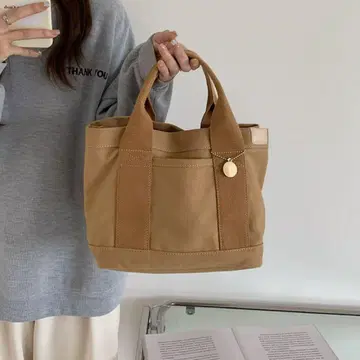 베이지 캔버스 미니 토트백 수납력 발군