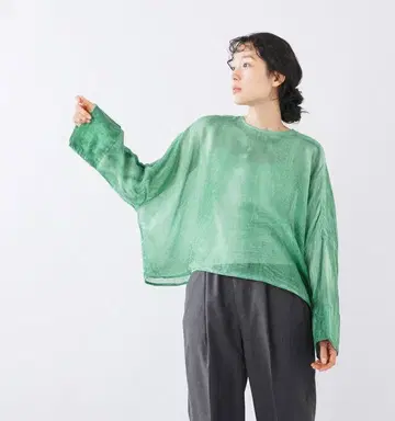 mizuiro ind 피그먼트 다이 크루넥 숏 풀오버