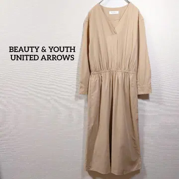 UNITED ARROWS 원피스 무릎 기장 원피스 V넥 베이지