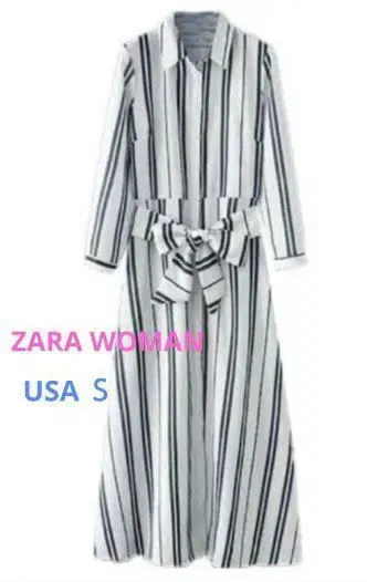 ZARA WOMAN 린넨 블렌드 롱 셔츠 원피스 USAS