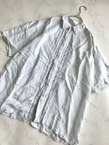 쿠바 셔츠 자수 핀턱 빅 사이즈 린넨 구제 의류