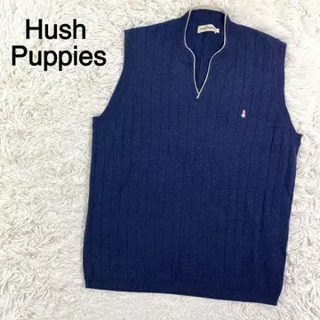 Hush Puppies 네이비 컬러 로고 자수 슬리브리스 니트 베스트