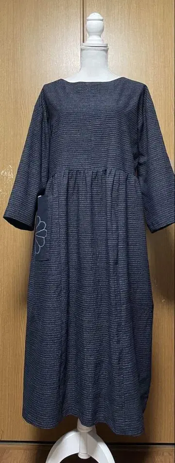 기모노 리메이크 심플 서생바탕의 허리 개더 원피스