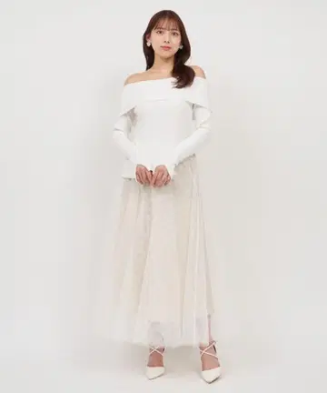 로얄 파티 오프숄더 니트 도킹 시어 체크 원피스
