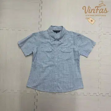 vintage 블루 체크 반팔 셔츠 캐주얼