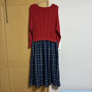 애프터눈 티 TARTANS 니트 원피스 체크 무늬