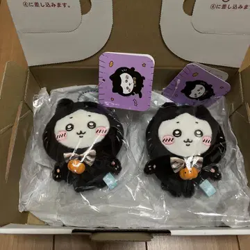 하치와레 검은 고양이 마스코트 봉제 인형 키링 할로윈 2체 세트