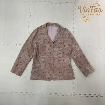 여성용 vintage 올 패턴 꽃무늬 영문 프린트 자켓 아우터