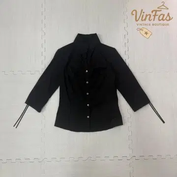여성용 vintage 모드 스타일 하이넥 셔츠 리본