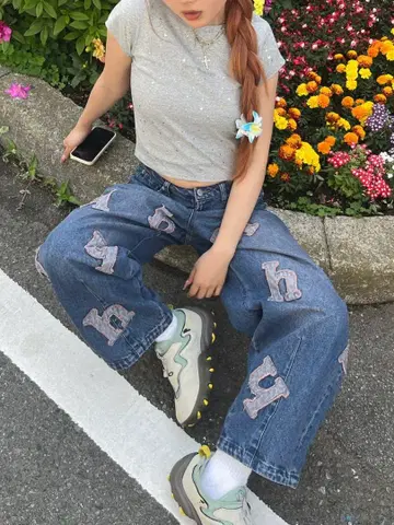 HTH flower logo denim S size
