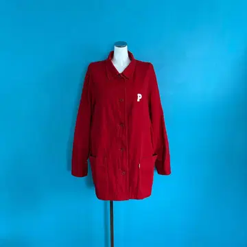 1100 핑크하우스 레드 코튼 커버올 샵코트 빈티지 빨간색 L
