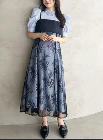 MERCURYDUO 뷔스티에 도킹 파워숄더 셔츠 원피스