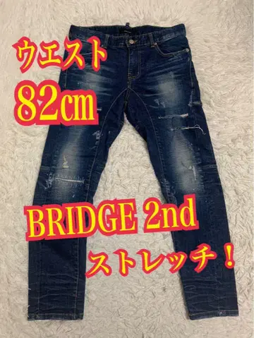 BRIDGE 2nd 청바지 스트레치 데미지 가공 인디고 FREE