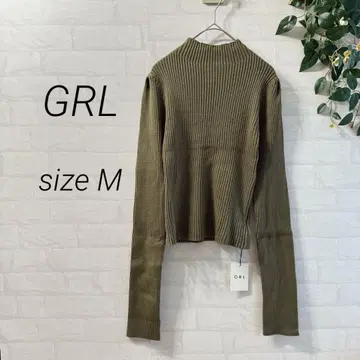 택 포함 [GRL] 리브 하이넥 니트탑 (M) 카키