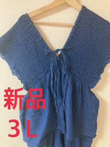 새상품 데님 페플럼 셔링 살로펫 3L 빅 사이즈 올인원