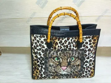 이태리 대나무 핸들 레오파드 무늬 고양이 백 38cm