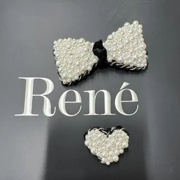 Rene 펄 리본 & 펄 하트 브로치