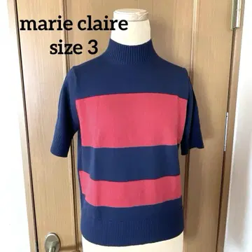 마리끌레르 marie claire 모크넥 반팔 니트 다크 네이비/빨간색