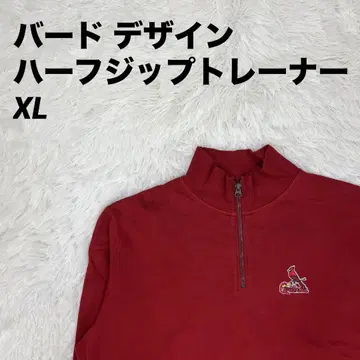 하프 지퍼 트레이닝복 맨투맨 버드 디자인 레드 XL 남성용