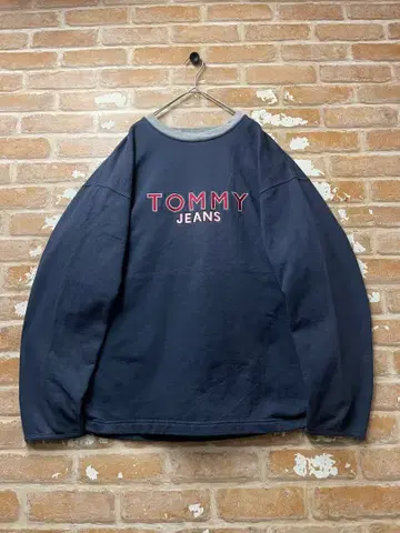 90s 타미힐피거진스 맨투맨 TOMMY JEANS 자수 로고 네이비