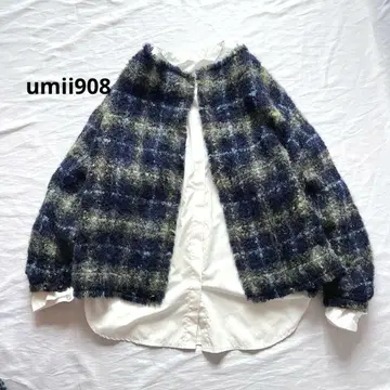 45R umii908 모헤어 노카라 자켓 체크
