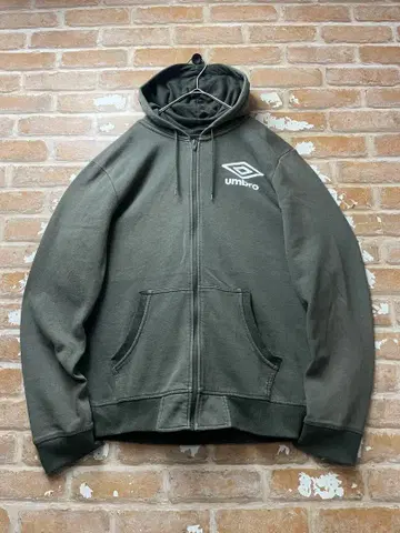 00s 엄브로 UMBRO 후드티 지퍼 후드티 카키 원 포인트 그린