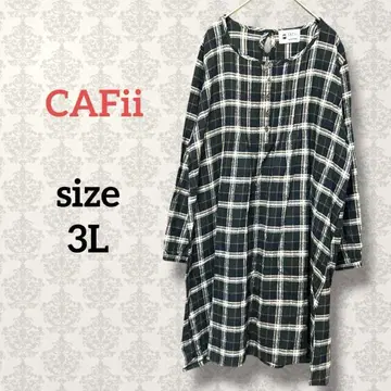 CAFii [ 3L ] 긴팔 코튼 튜닉 원피스 캐주얼 체크 무늬 면