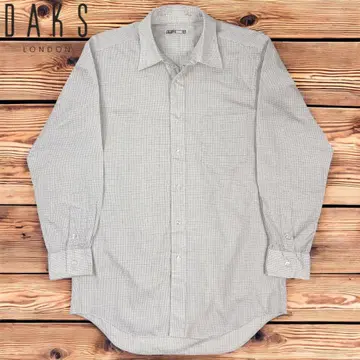 09M185 DAKS 블록 체크 면 100% 긴팔 셔츠 비즈니스 M