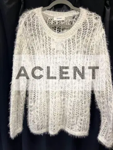 컨디션 최상 ACLENT 크로 셰 뜨개질 니트탑 화이트 x 블루 x 라메