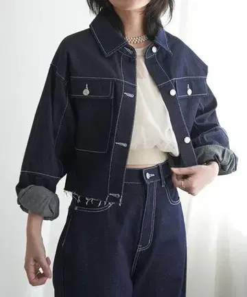[미사용] 여성용 리지드 데님 숏 자켓