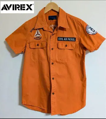 AVIREX 와펜&자수 데코 밀리터리 셔츠 M 오렌지