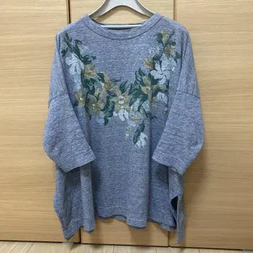 45R 레이레이 프린트 빅 슬릿 T셔츠 (그레이)