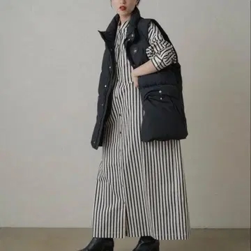 [ 라운지 드레스 ] 스트라이프 셔츠 원피스 프리 사이즈 실버 버튼