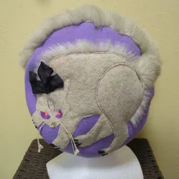 고양이 자수 베레모 보라색과 그레이