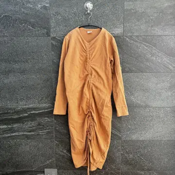 베이스 레인지 [S] 오렌지 V넥 긴팔 티셔츠 원피스