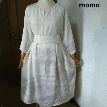 순수 실크 호몬기 허리 리본 포함 턱 들어간 원피스 기모노 리메이크