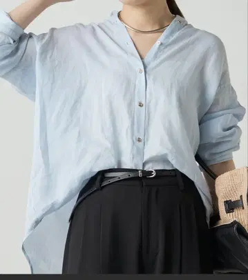 린넨 백 타이 셔츠 라이트 블루