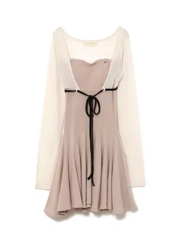 andmary Lona ribbon mini dress beige