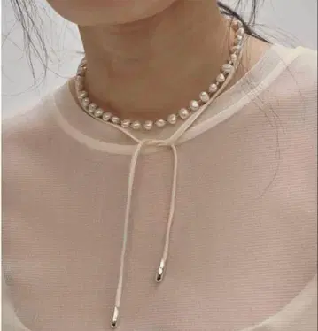 todayful Pearl Ribbon Choker 에크루