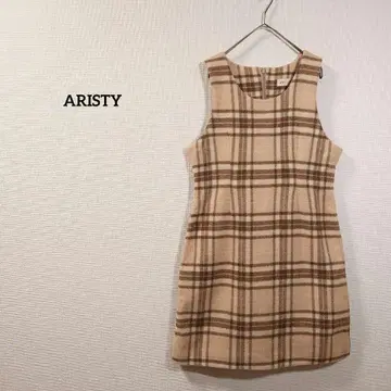 ARISTY 원피스 슬리브리스 무릎 기장 베이지 체크 울