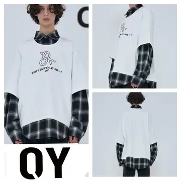 고품질 OY OVERSIZE LAYERED 로고 레이어드 체크 셔츠