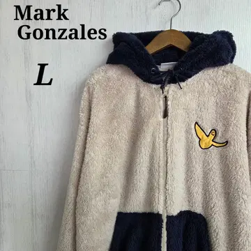 Mark Gonzales 플리스 지퍼 후드티 L 베이지 자수 로고